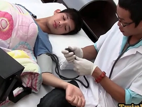 Examined Asia twink shoots cum while barebacked by medic gay chinese tattoo porn